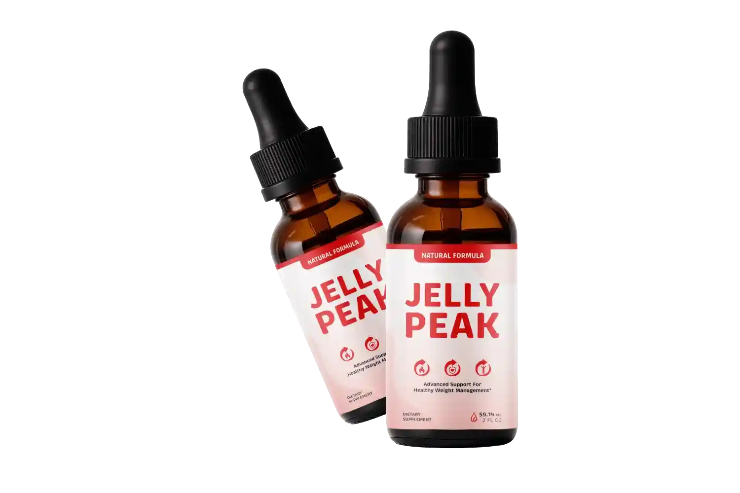 Two Jellypeak supplement dropper bottles